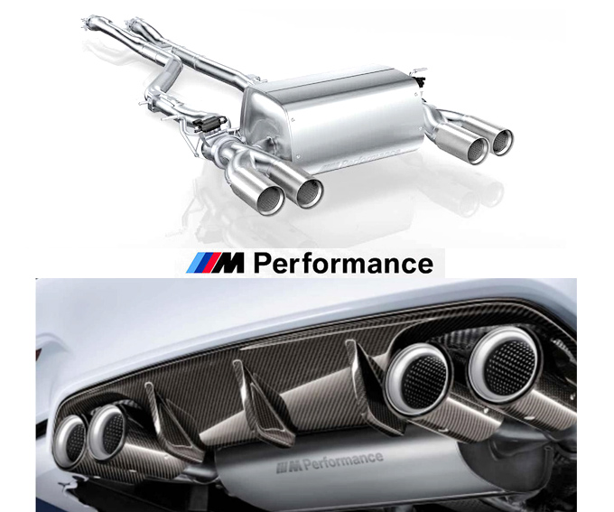 BMW M-Performance Sportauspuff / Titan-Anlage ab Kat. für: BMW M3 - F80 / 3.0T - 317,331 kW  |  mit Carbon Endrohren 93mm + Klappe / mit Motordynamik-Taste steuerbar /  mit CH-Gutachten