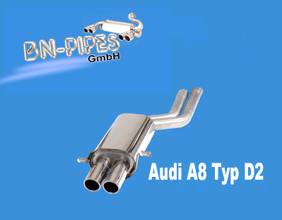 BN-PIPES Sportauspuff / ESD für: AUDI A8 + S8 - D2 /  Endrohr-Typ: 2x76 rund eingerollt, angeschrägt 20° / 2x 60mm Rohrführung