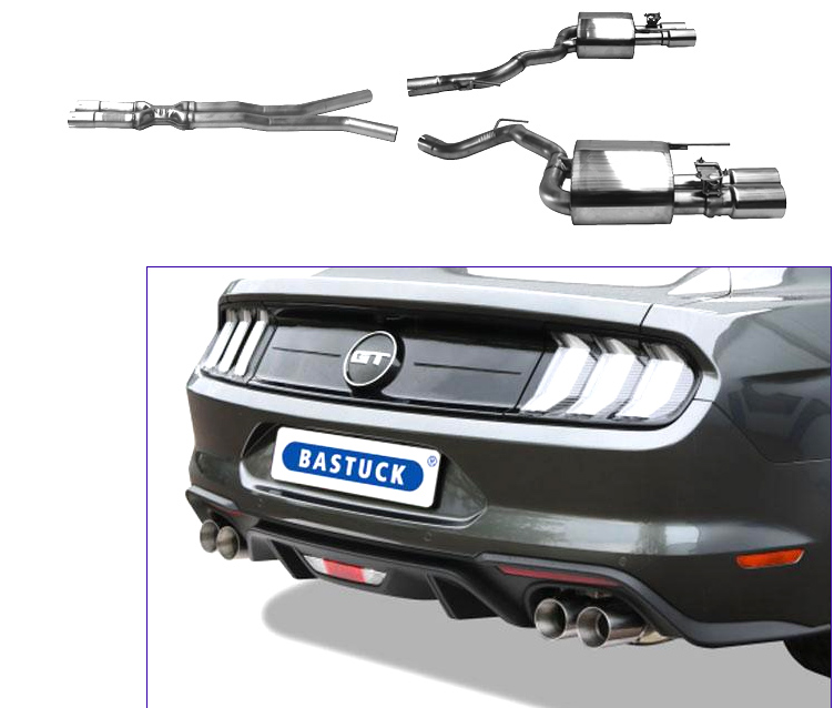 BASTUCK Sportauspuff / Duplex-Anlage ab Kat. für: FORD Mustang GT - LAE, Facelift, 2018- / 5.0 - 331 kW |  Endrohre:  4x 100 Race / für die orig. Klappensteuerung passend,