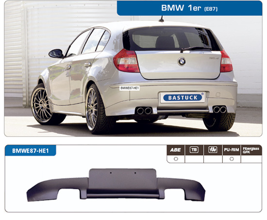 BASTUCK Bodystyling für: BMW 1-er / E87 | Heckschürzeneinsatz für ESD 4x rund / PU lackierfähig, nicht für M-Tech passend