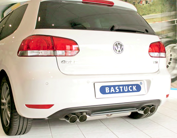 BASTUCK Sportauspuff / Duplex-Anlage 70mm ab Kat. für: VW Golf 6 GTI + Edition 35 / 155,173 kW   | Endrohre: 4x 76 rund angeschrägt