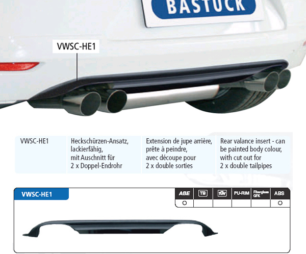 BASTUCK Bodystyling für: VW Scirocco Turbo  | Heckschürzen-Ansatz für 4-Rohr ESD / PU lackierfähig