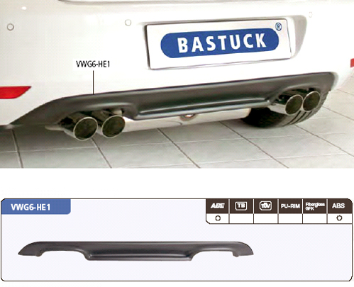 BASTUCK Bodystyling für: VW Golf 6, incl. TSI,GTI  |  Heckschürzen-Ansatz für 4-Rohr ESD / PU lackierfähig