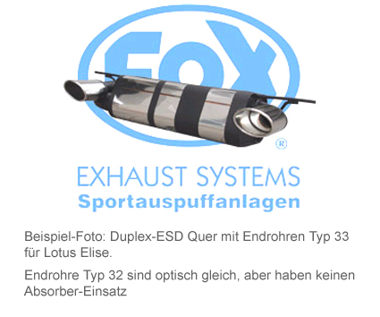 FOX Sportauspuff / Duplex-ESD für: SEAT Leon - 1P /  incl. FR,Cupra, Cupra R /  1.8T, 2.0FSI Turbo, 2.0TDi / 118,136,147,155,177,195,125 kW |  Endrohr-Typ: 2x 129x106 oval, eingerollt, angeschrägt|  Hinweise: XL,1,32
