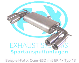 FOX Sportauspuff / Duplex-Anlage ab Kat. für: VW  Golf 5  /  1.4, 1.6, 2.0FSI /  - 110 kW |  Endrohr-Typ:  4x 80 rund |  Hinweise: S,13