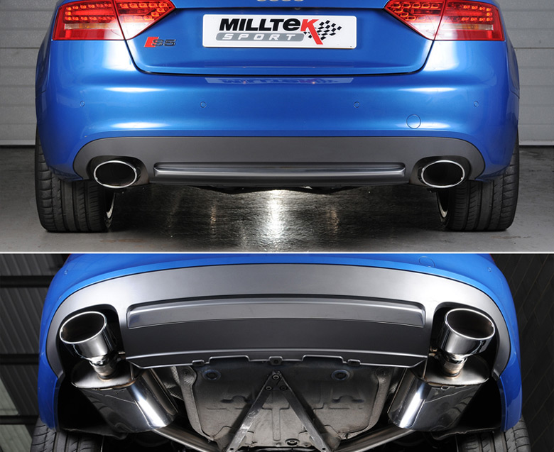MILLTEK Sportauspuff / Duplex-Anlage 2x 60 mm ab Kat. für: AUDI S5 V6 3.0TFSI - Coupé,Cabrio S-Tronic / 2009-11  | Endrohre 2x 150x95 oval, poliert
