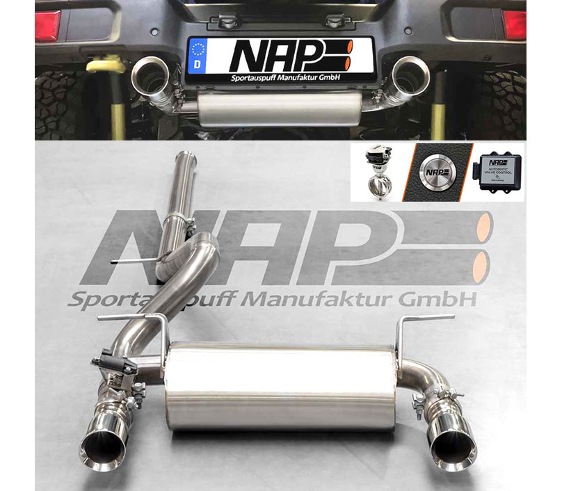 NAP Sportauspuff / Klappen-Anlage ab Kat. für: JEEP Wrangler - JL / 2.0T - 200 kW |  Endrohre: 100 rund,schräg / Li+Re