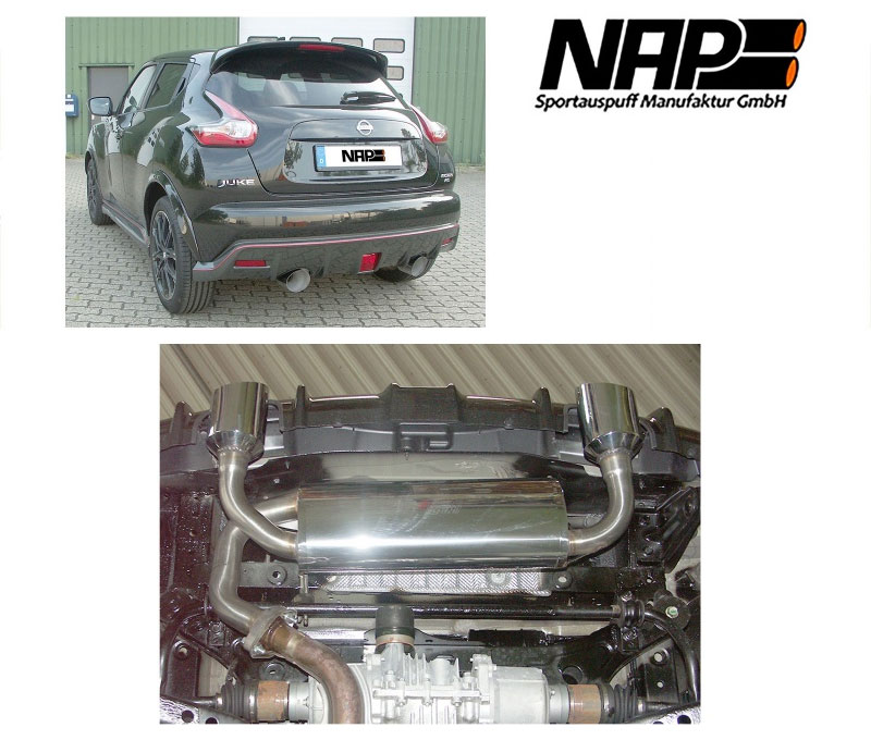 NAP Sportauspuff / Duplex-ESD für: NISSAN Juke Nismo RS, RS 4x4 / 1.6T - 160,157 kW | mit Endrohren 2x X-0, 115mm rund, scharf,schräg / weitere Endrohr-Varianten möglich