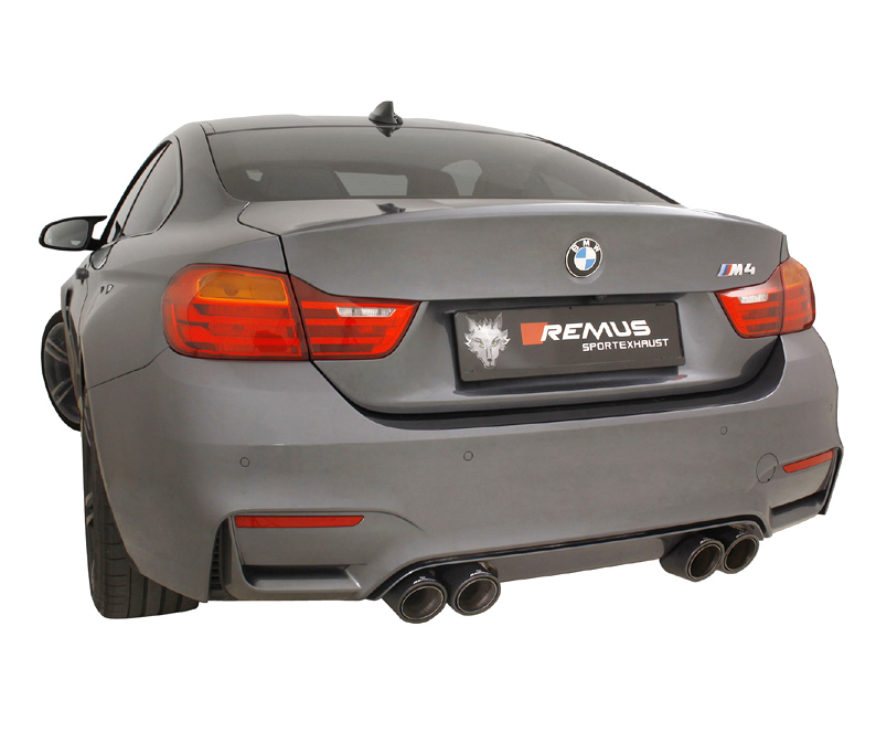 REMUS Sportauspuff / Duplex-ESD für: BMW M4 - F82 / 3.0T - 317,331 kW | Endrohre: Carbon/Titan 4x 102 rund,schräg / mit Klappen
