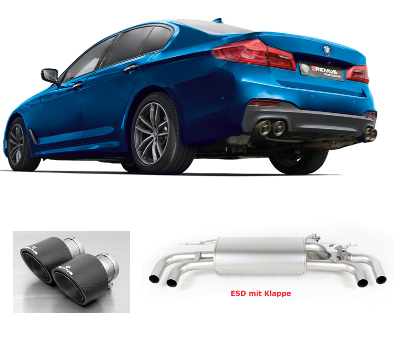 REMUS Sportauspuff / Duplex-ESD für: BMW M550i xDrive - G30  / 4.4 - 350 kW | Endrohre 4x 102 rund - Carbon/Titan / ESD mit 2 Klappen