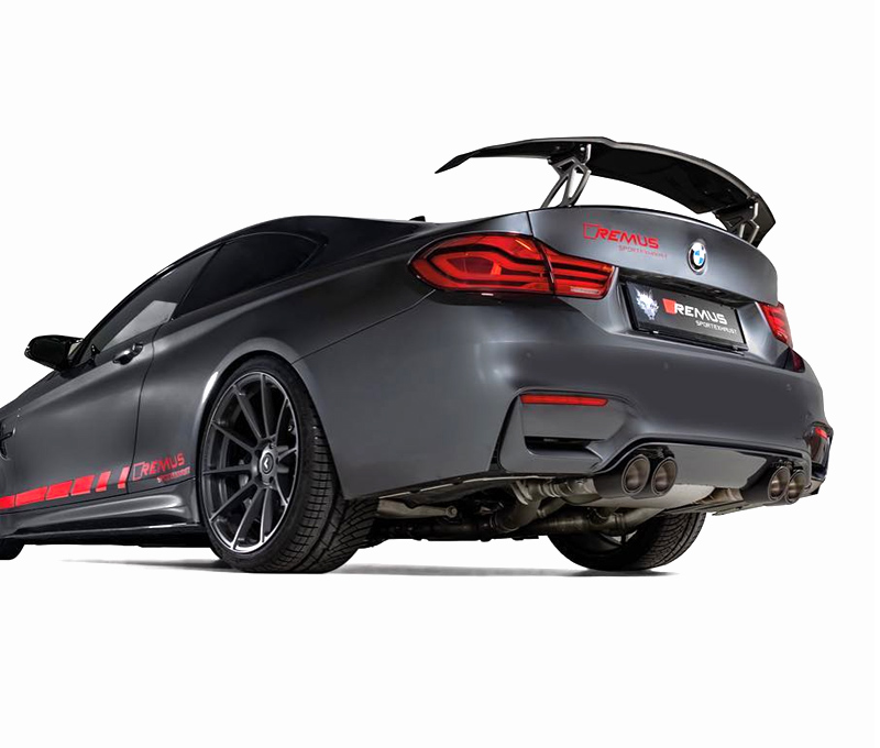 REMUS Sportauspuff / Duplex-ESD für: BMW M4 Competition - F82 / 3.0T - 331 kW, mit/ohne OPF | Endrohre: Carbon/Titan 4x 102 rund,schräg / mit Klappen
