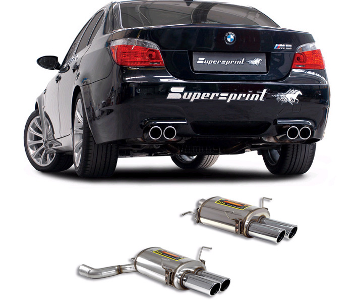 SUPERSPRINT Sport-Auspuff: BMW M5 V10 5.0 /  E60  |  ESD Links + Rechts  2x 90 rund, gebördelt