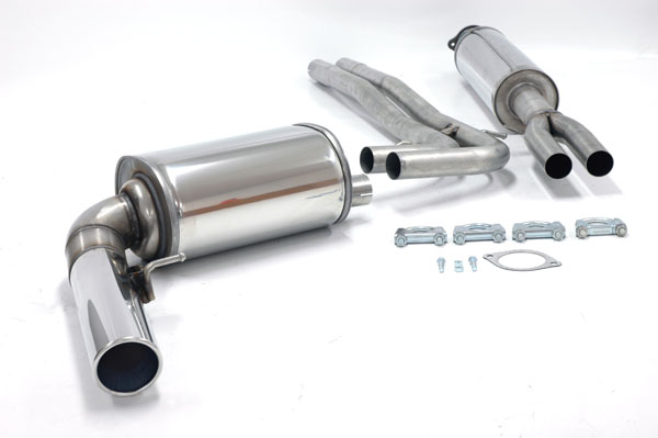 SIMONS Sportauspuff Edelstahl / Anlage 63,5mm/2x 51mm ab Kat. für: VOLVO S80  / 98-06 / 2.0T, 2.4T, 2.5T, 2.8T6 / 120,132,147,154 kW  | Endrohr: 90 rund