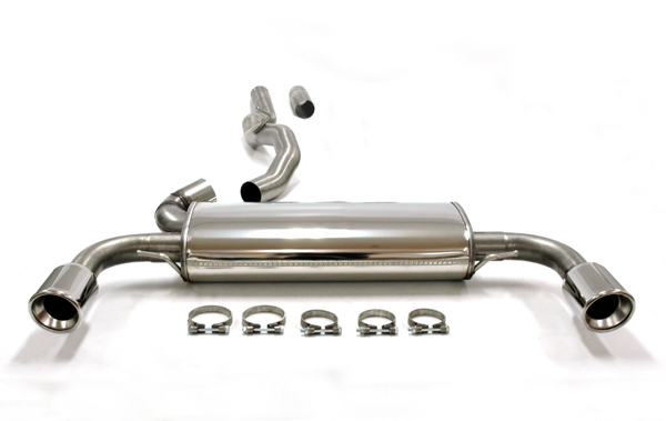 SIMONS Sportauspuff Edelstahl / Duplex-Anlage 76mm ab VSD für: VOLVO S60,V60 - F / 2010- / 2.0T,T3,T4,T5,T6,T6 AWD  | Endrohr: 2x 100 rund, schräg / Quer-ESD mit Anschlussrohr ab dem VSD
