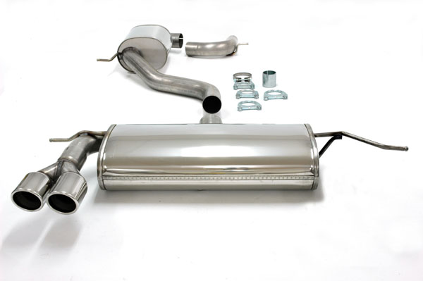 SIMONS Sportauspuff Edelstahl / Anlage 76mm ab Kat. für: AUDI A3 - 8P / 1.4TFSI, 2.0TFSI / 92,147 kW | Endrohr: 2x 80 rund, schräg