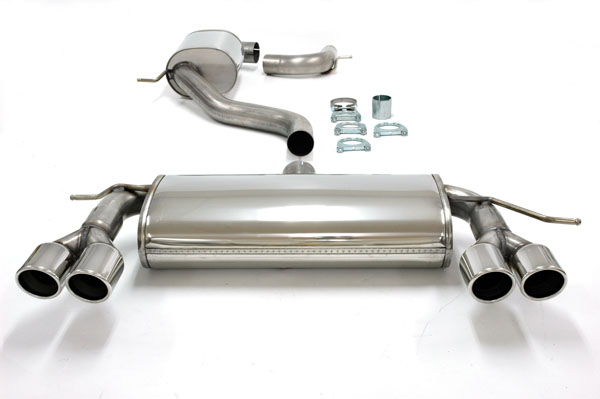 SIMONS Sportauspuff Edelstahl / Duplex-Anlage 76mm ab Kat. für: AUDI A3 - 8P / 1.4TFSI, 2.0TFSI - 92,147 kW | Endrohr: 4x 80 rund, schräg