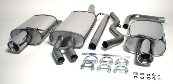 SIMONS Sportauspuff Edelstahl / Duplex-Anlage 63,5mm ab Kat. für: AUDI A4 - B6,8E,8H / 1.8T - 110 kW | Endrohr: 100 rund, schräg