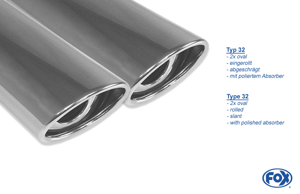 FOX Sportauspuff / ESD f&uuml;r: BMW E60, E61 / 535d - 200, 210 kW | Endrohr-Typ: 2x 88x74 oval eingerollt | Hinweise: S, 33