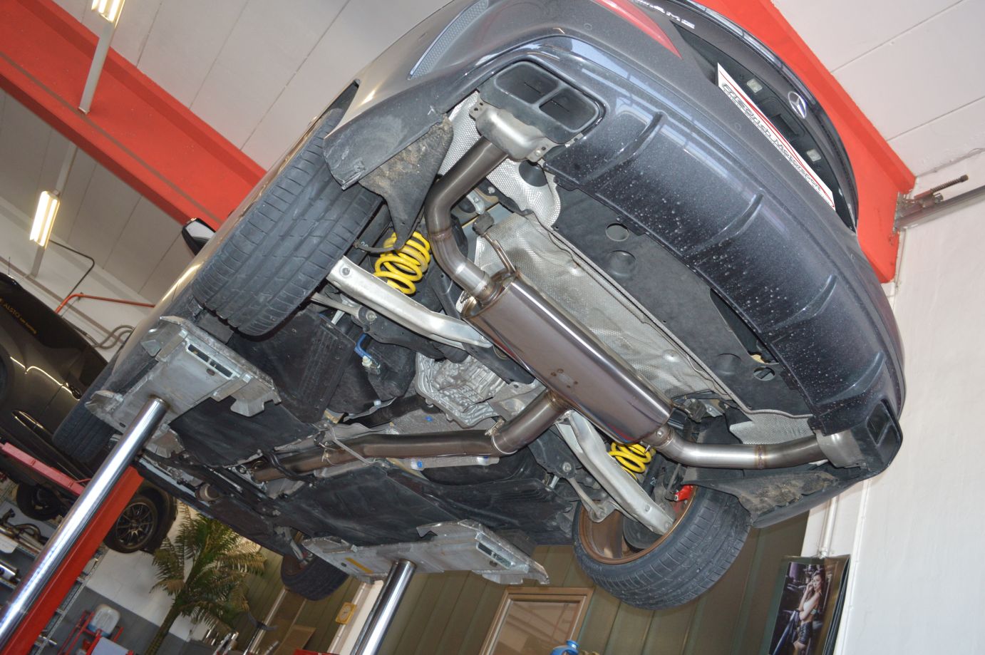 FRIEDRICH Sportauspuff / Duplex-Anlage 90mm Edelstahl ab Kat. für: MERCEDES CLA45 AMG 4matic - C117,X117 / 2.0T - 265,280 kW |  Endrohr-Typen: Endrohre nicht wählbar, Endrohrbögen für Original-Endrohrblenden | Hinweis: mit Klappe wie original