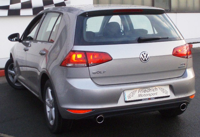 FRIEDRICH Sportauspuff / Duplex-ESD Stahl für: VW Golf 7 / 1.6TDI - 77 kW | aluminierter Stahl lackiert / Endrohr-Typen: alle | Hinweise: Heckdiffusor vom 1.2TSI verwenden (Teilenr 5G6807568) / Heckdiffusor muss ausgeschnitten werden