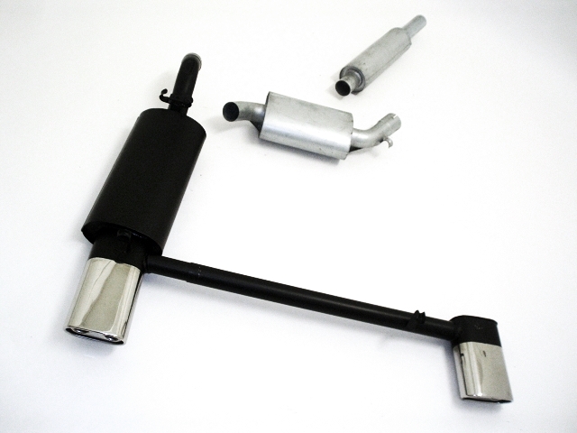 FRIEDRICH Sport-Auspuff / Duplex-Anlage 63,5mm Stahl für: VW Golf 2 1.3,1.6,1.8,G60 / 40-118KW | Endrohr-Typen: alle / Hinweis: angeben ob für Modell mit oder ohne Heckausschnitt für die Endrohre