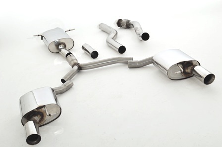 FRIEDRICH Sportauspuff / Duplex-Anlage 76mm Edelstahl ab Kat. für: AUDI A4, A4 Quattro - B8, Lim.,Avant / 1.8TFSI, 2.0TFSI - 88,118,125,132,155,165 kW | Endrohr-Typen: alle | Hinweise: auch für S-Line,V6,S4 Heckschürze erhältlich, bitte bei Best. angeben