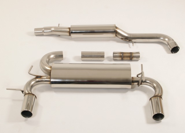 FRIEDRICH Sportauspuff / Duplex-Anlage 76mm Edelstahl ab Kat. für: VW Golf 4-motion / 1.8, 1.9TDI, 2.0, 2.3, V6 / 92-150 kW |  Endrohr-Typen: alle  | Hinweis: passt zur orig. R32 Heckschürze