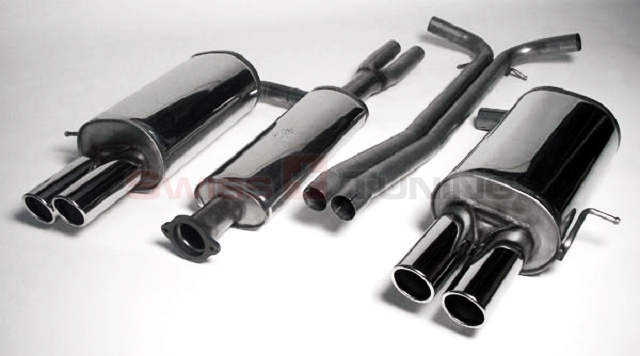 FRIEDRICH Sport-Auspuff / Duplex-Anlage 63,5mm Edelstahl für: VOLVO XC90 / D5, 2.5T, 2.9T, V6 3.2, V8 4.4 / 120-232 kW | Endrohr-Typen: alle | Hinweis: Stossstange muss bearbeitet werden (rechts) und Reserverad muss entfernt werden.