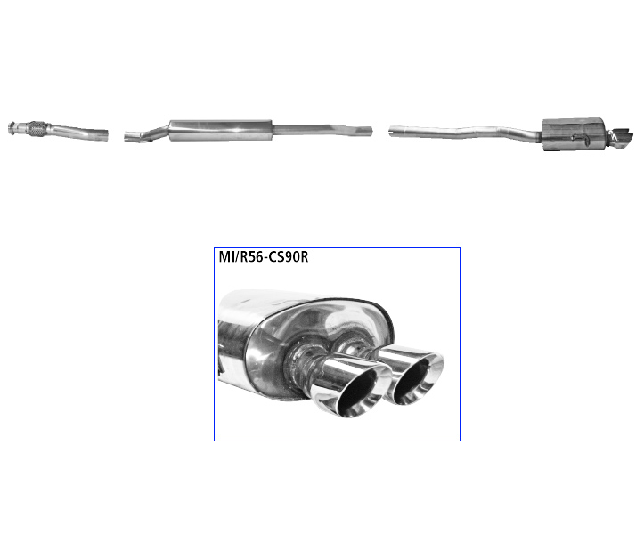 BASTUCK Sportauspuff / Anlage 63,5mm ab Kat. für: MINI Cooper S, inkl. Cabrio - R56,R57 / 1.6T - 120,135,147,155 kW  | Endrohre: 2x90 'RACE S'
