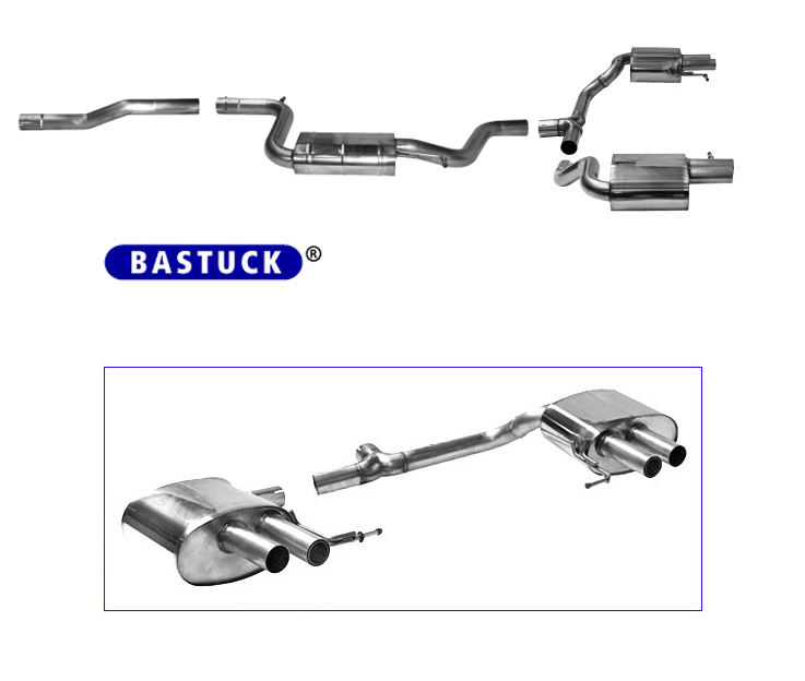 BASTUCK Sportauspuff / Duplex-Anlage 70mm ab Kat. für: VW Passat - B8 / 1.4TSI, 1.5TSI, 1.8TSI, 2.0TSI - 92,110,132,162 kW  | Endrohre: 4x 57 rund / passend für R-Line Heckschürze mit offenen Blenden