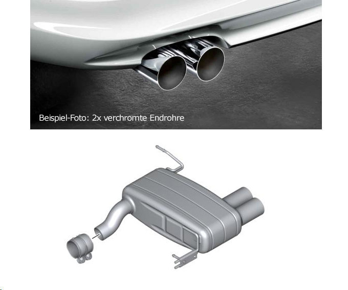 BMW M-Performance Sportauspuff für: BMW 316i, 318i, 320i - E90,E91 / Motor N46  |  ESD mit verchromten Endrohren 2x 74 mm
