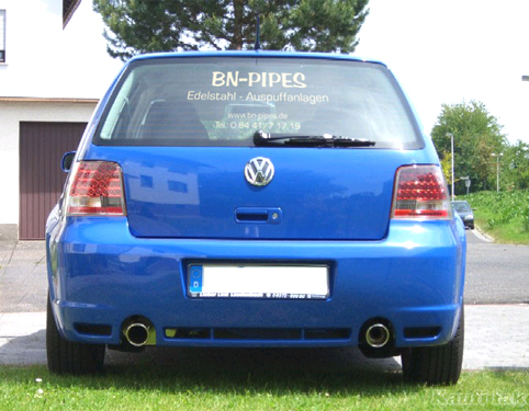 BN-PIPES Sportauspuff / Duplex-ESD für: VW Golf 4  | Endrohr-Typ: 2x 90 rund eingerollt, 20° angeschrägt | passt zur R32-Heckschürze