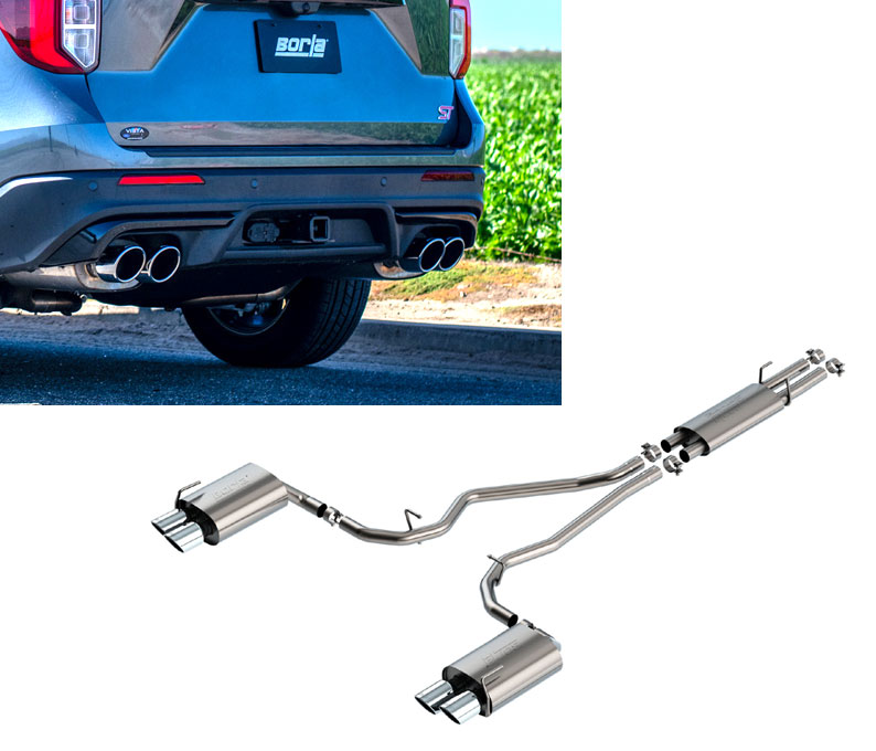 BORLA Edelstahl Sport-Auspuff / US Cat-Back System 'S-Type' für: FORD Explorer ST 3.0 V6 / 2020- | lautes System, Endrohre: 4x Typ 47 - rund 101 mm, schräg / ohne CH-Gutachten