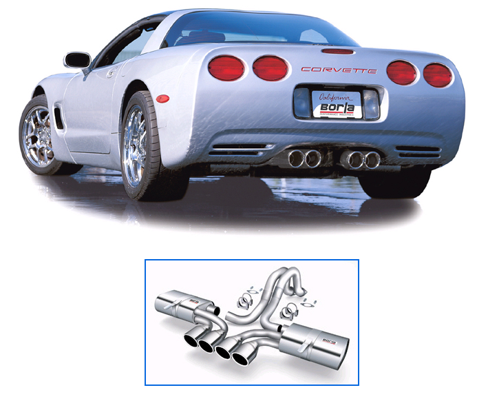 BORLA Edelstahl Sport-Auspuff / US Cat-Back System für: CHEVROLET Corvette C5 5.7 / 1997-04 | mit Endrohren Typ 18 - rund 101 mm / ohne CH-Gutachten