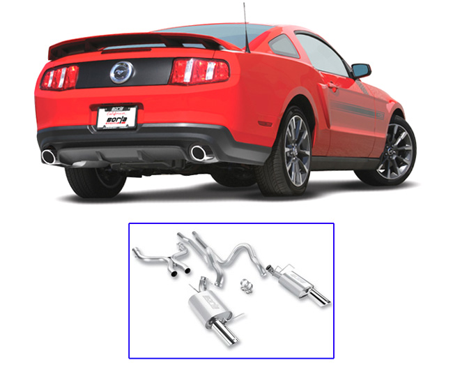 BORLA Edelstahl Sport-Auspuff / US Cat-Back System 'S-Type' für: FORD Mustang GT 5.0 / 2010- | lautes System, mit Endrohren Typ 36 - rund 101 mm, schräg / ohne CH-Gutachten
