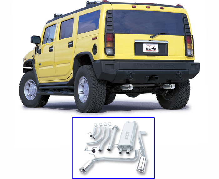 BORLA Edelstahl Sport-Auspuff / US Cat-Back System für: HUMMER H2 6.0 / 2003-06 | mit Endrohren Typ 40 - oval 108x89 mm / ohne CH-Gutachten
