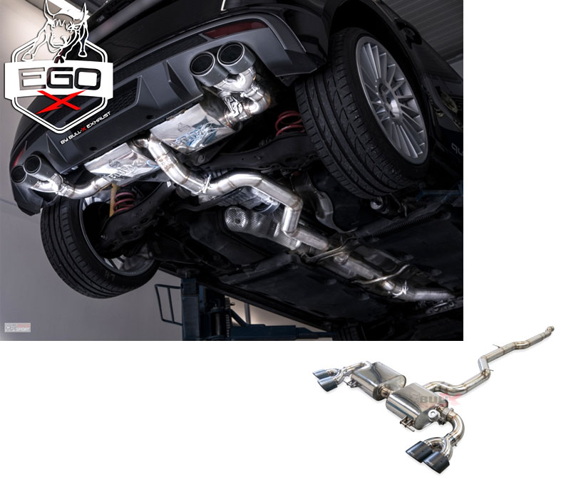 BULL-X Sportauspuff / EGO-X Anlage 76mm ab Kat. für: AUDI S1 - 8X / 2.0TFSI - 170 kW / erhältliche Endrohre: COa, CRa, CRb (inkl., ohne Aufpreis) / mit Anschluss-Rohr an orig. Downpipe