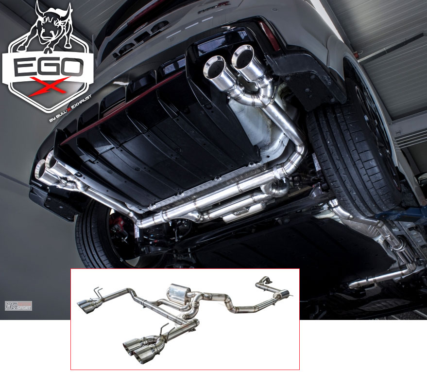 BULL-X Sportauspuff / EGO-X Anlage 76mm ab Kat. für: HONDA Cvic Type-R / 2.0T - 228 kW / Endrohre: 2c,2d,5b,5c,6c,6d,7b,7c  (Aufpreise x2 rechnen für 4 Endrohre)  Endrohre poliert sind inkl.