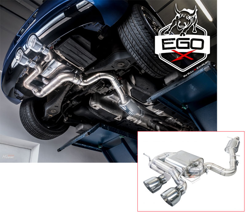 BULL-X Sportauspuff / EGO-X Anlage 89mm mit MSD 76mm für: VW Golf 5 R32 / 3.2 - 184 kW / erhältliche Endrohre: 2b,2c,5a,5b,6b,6c,7b / Endrohre poliert sind inkl.
