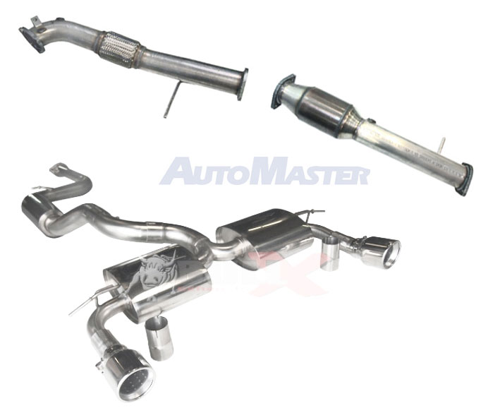 BULL-X Sportauspuff Edelstahl / Anlage 76mm Y-Style ab Turbo für: FORD Focus RS, RS500 / 2.5T - 224,257 kW /  erhältliche Endrohre: 2c,2d,5b,5c,6c,6d,7b,7c | inkl. Downpipe mit 200cpsi Sport-Kat.