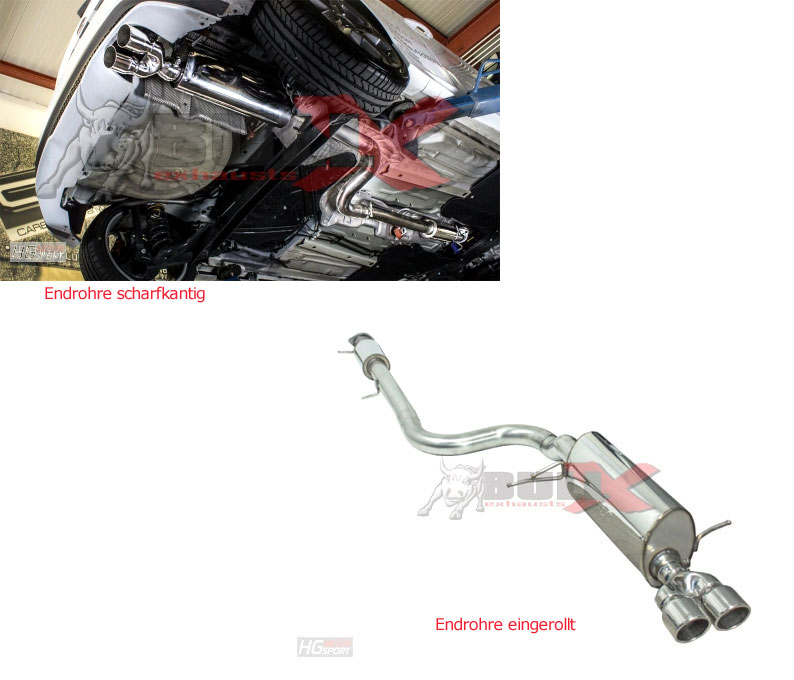 BULL-X Sportauspuff / Anlage 76mm ab Kat. für: FORD Fiesta ST - JA8 / 1.6T - 134 kW / Endrohr 2x 76mm eingerollt,schräg oder scharfkantig,schräg