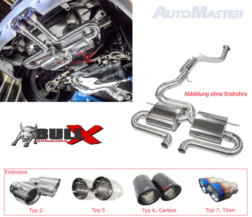 BULL-X Sportauspuff Edelstahl / Anlage 76mm Y-Style ab Kat. für: FORD Focus ST / 2.0T EcoBoost - 184 kW /  erhältliche Endrohre: 2c,5b,6c,7c