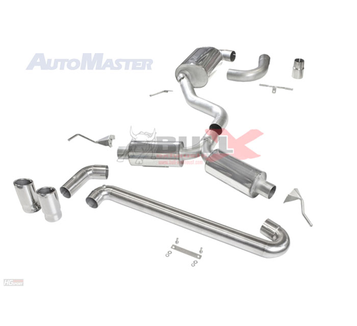 BULL-X Sportauspuff Edelstahl / Anlage 76mm Y-Style ab Kat. für: SEAT Leon - 1P, inkl. FR,Cupra,Cupra R / 2.0TFSI - 136,147,155,177,195 kW /  erhältliche Endrohre: 8a,9a,2a,6a,7a