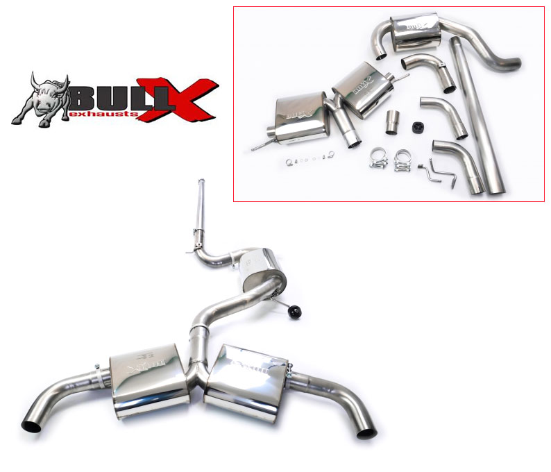 BULL-X Sportauspuff Edelstahl / Anlage 76mm Y-Style ab Kat. für: SEAT Leon Cupra 300 - 5F / 2.0TFSI - 221 kW /  erhältliche Endrohre: 2c,2d,5b,5c,6b,6c,7b,7c,Ob,Oc,COc