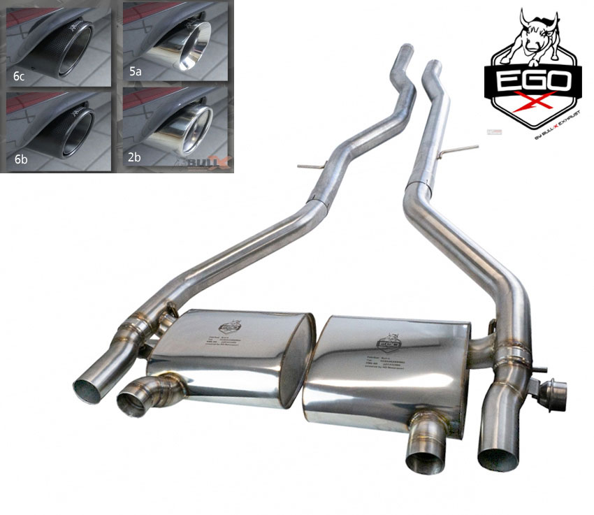 BULL-X Sportauspuff / EGO-X Anlage 2x 70mm ab Kat. für: BMW M3 - F80 / 3.0T - 317,331 kW / wählbare Endrohre 4 Stück: 2b 2c,5a,6b,6c,7b / Endrohre poliert sind inkl.