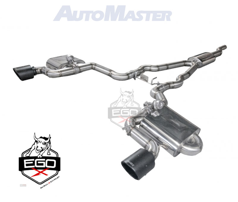 BULL-X Sportauspuff / EGO-X Anlage 76mm ab Kat. für: FORD Mustang 2.3T - LAE / erhältliche Endrohre: 2c,2d,5b,5c,6c,6d,7b,7c,Ob / Endrohre poliert sind inkl.