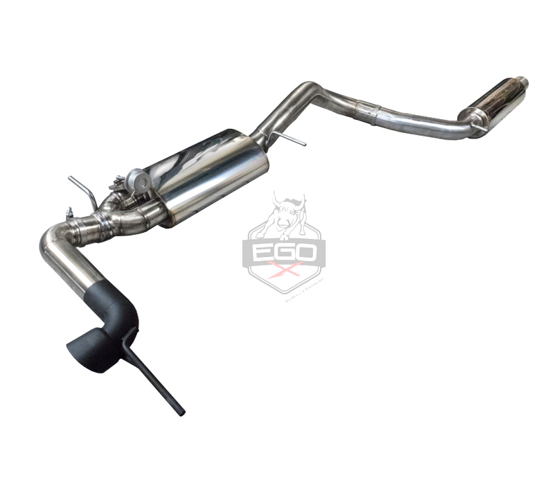 BULL-X Sportauspuff / EGO-X Anlage 70mm ab Kat. für: SEAT Ibiza Cupra - 6J,6P / 1.8TSI - 141 kW /  Endrohr-Ausgang mittig | mit Klappe und elektr. Steuerung - mit CH-Gutachten