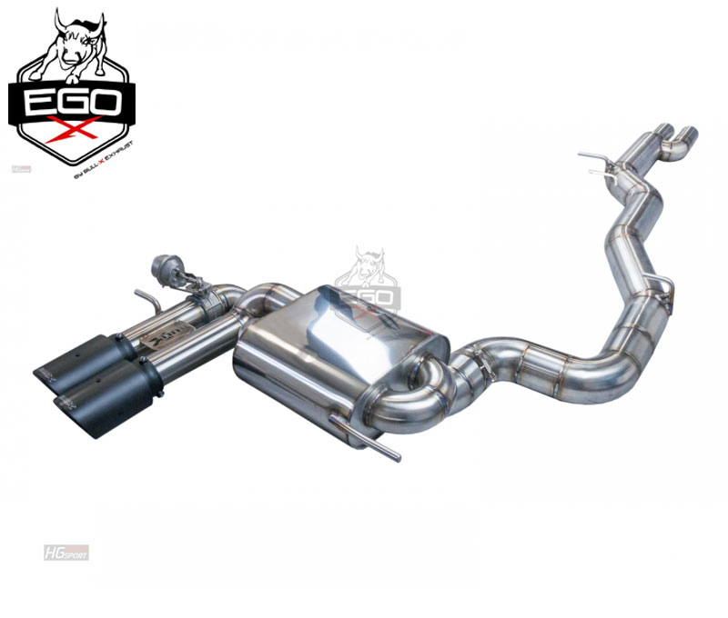 BULL-X Sportauspuff / EGO-X Anlage 89mm für: AUDI RSQ3 - 8U / 2.5TFSI - 228,250 kW / erhältliche Endrohre: 2x 89 rund, schräg - Carbon
