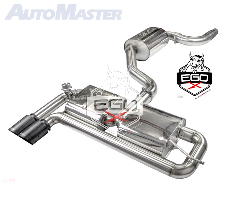 BULL-X Sportauspuff / EGO-X Anlage 76mm ab Kat. für: SEAT Leon + FR, Cupra,Cupra R - 1P / 2.0TFSI - 136,147,155,177,195 kW / erhältliche Endrohre: 8a,9a,2a,6a,7a / Endrohre poliert sind inkl.