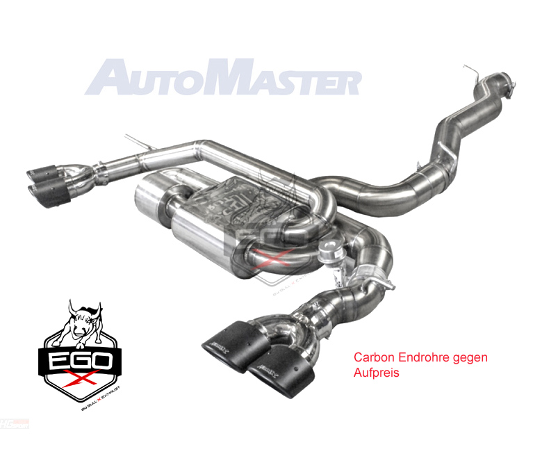 BULL-X Sportauspuff / EGO-X Anlage 89mm für: AUDI TTS - 8S / 2.0TFSI - 228 kW / erhältliche Endrohre: 14,COa